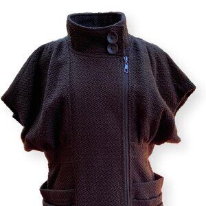 Luii Women's XL Brown Knit Sweater Dress, Zip Front, High Collar/Spread Collar